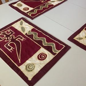 Vintage 🦎 Southwestern Pueblo Abstract Gecko Fabric Placemats Serving Set of 6